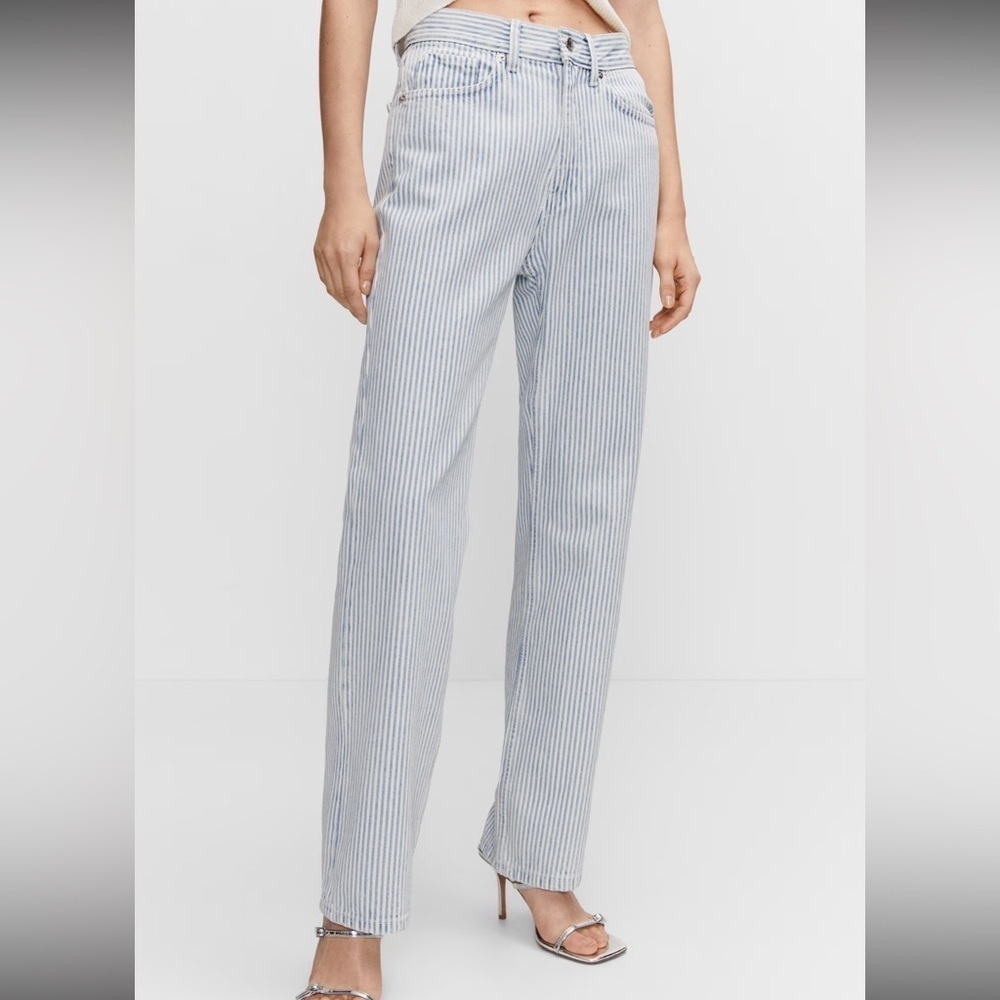 Mango NWT Striped Straight Leg Jean Blue White 6 - Picture 2 of 6
